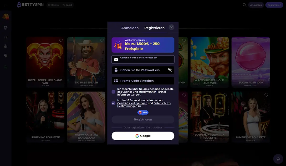 BettySpin Casino anmelden 