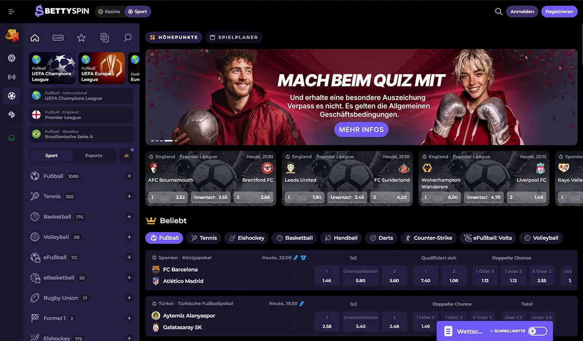 BettySpin Casino Sportwetten